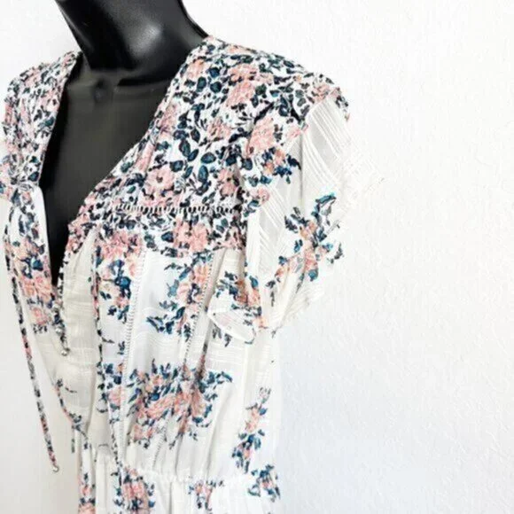 Veronica Beard Amica Floral Ruffle Silk Tiered Skirt Dress White Pink Size 2 - Picture 4 of 12